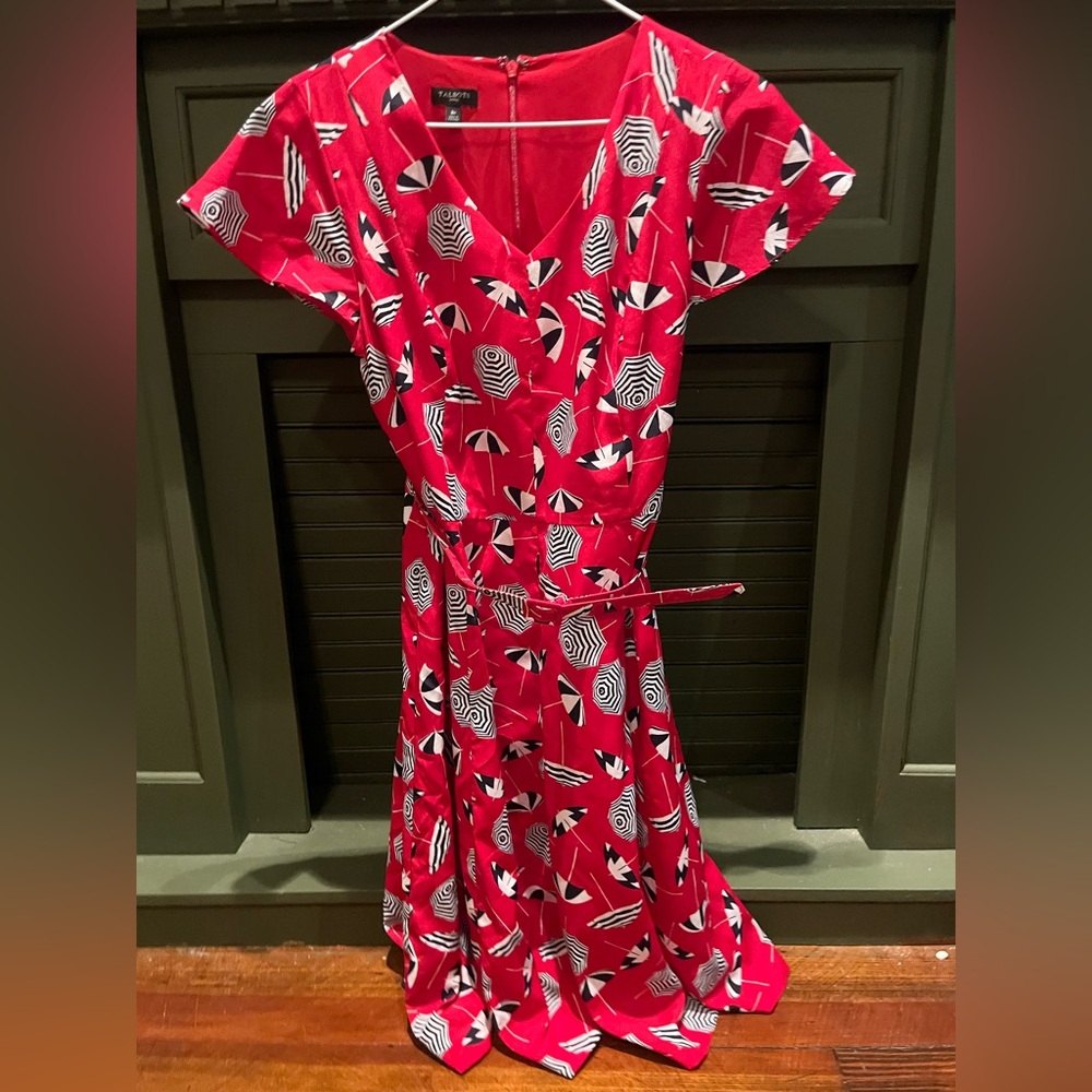 Talbots Red and Black umbrella pattern Midi Dress 8P
